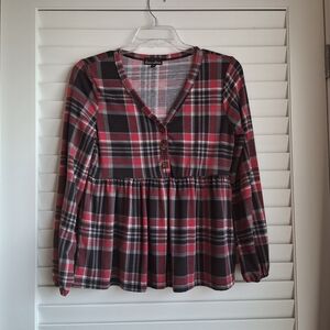 Allison Anderson Multi Color Plaid Blouse Size Medium
